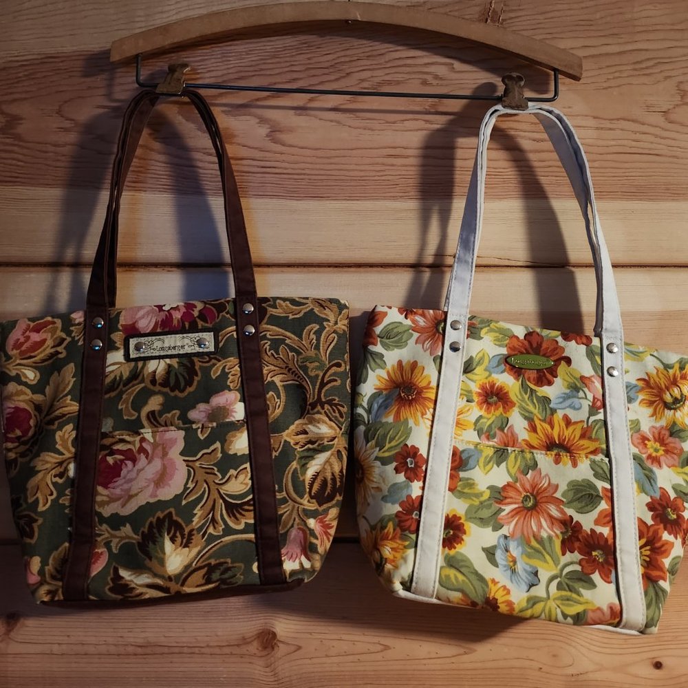 Pair of LONGABERGER HOMESTEAD Floral Tote Bags Purses